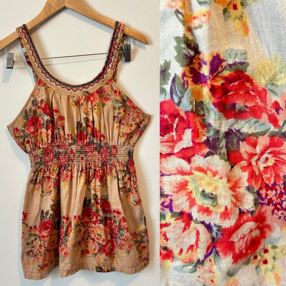 Y2k Aviva M Women’s Floral Bohemian Embroidered Empire Waist Floral Top